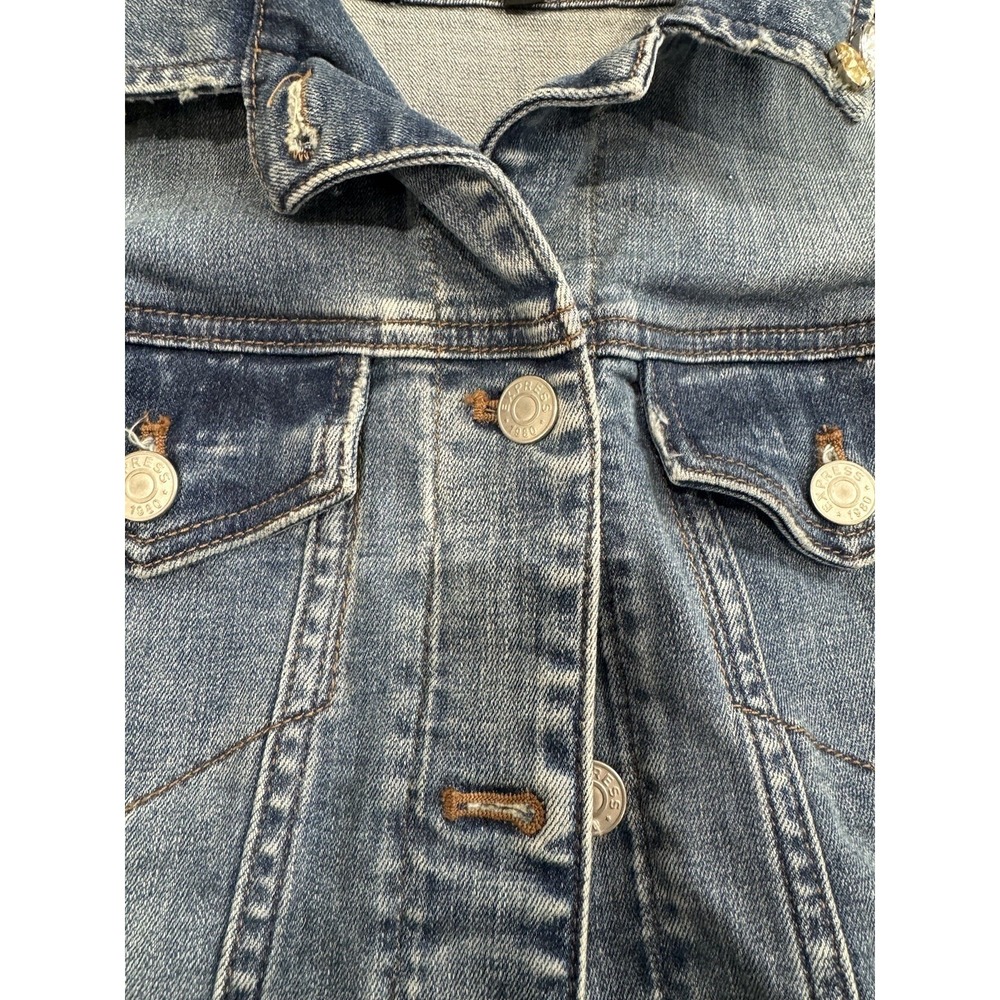 Women's Express Studded Distressed Denim Jacket Size S - Picture 5 of 12